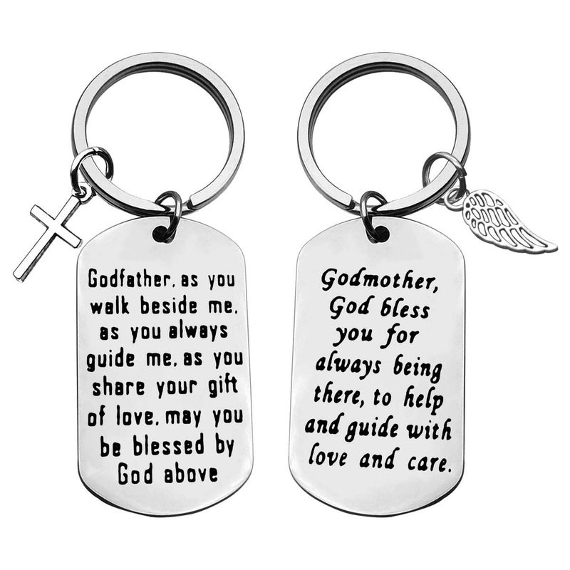 Baipilu Godparent Gifts from Godchild Godmother Keychain Godfather Keychain Christening Gift for Godmother Godfather Baptism Jewelry Present for Godparent (2 Pack) First Communion Present - Image 1